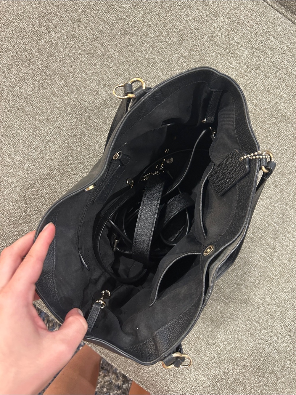 Coach Black Pebbled Leather Tote with Gold Hardware - Picture 2 of 3